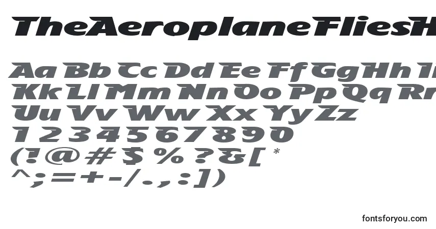 Fuente TheAeroplaneFliesHighHeavy - alfabeto, números, caracteres especiales