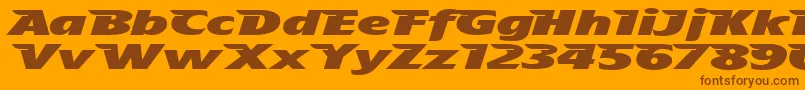 TheAeroplaneFliesHighHeavy-Schriftart – Braune Schriften auf orangefarbenem Hintergrund