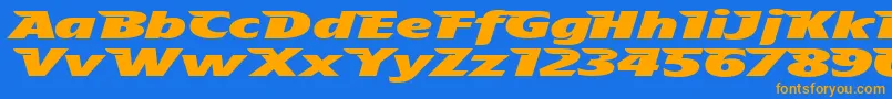 フォントTheAeroplaneFliesHighHeavy – オレンジ色の文字が青い背景にあります。