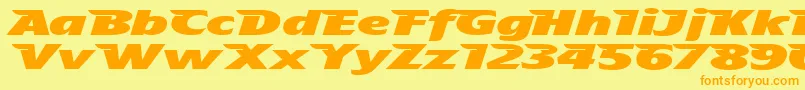 フォントTheAeroplaneFliesHighHeavy – オレンジの文字が黄色の背景にあります。