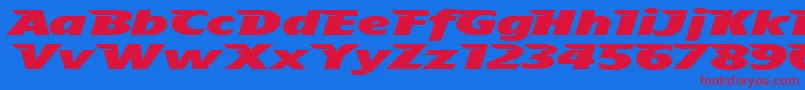 フォントTheAeroplaneFliesHighHeavy – 赤い文字の青い背景