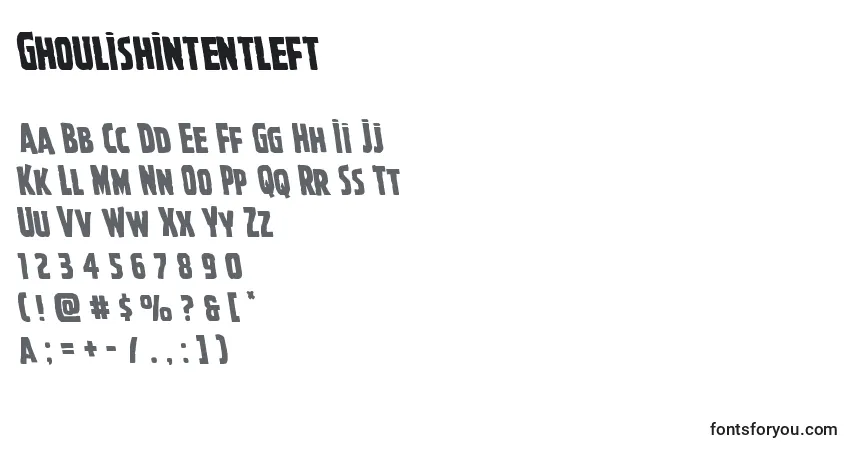 Schriftart Ghoulishintentleft – Alphabet, Zahlen, spezielle Symbole