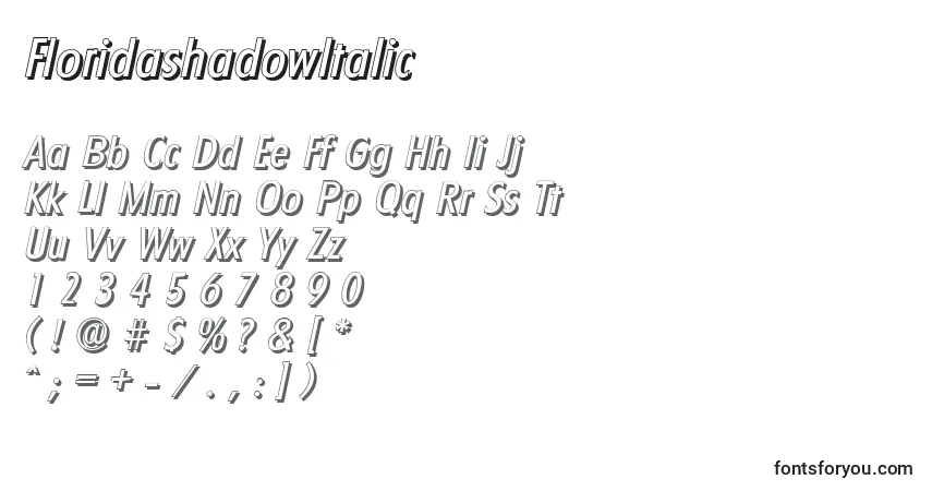 Czcionka FloridashadowItalic – alfabet, cyfry, specjalne znaki