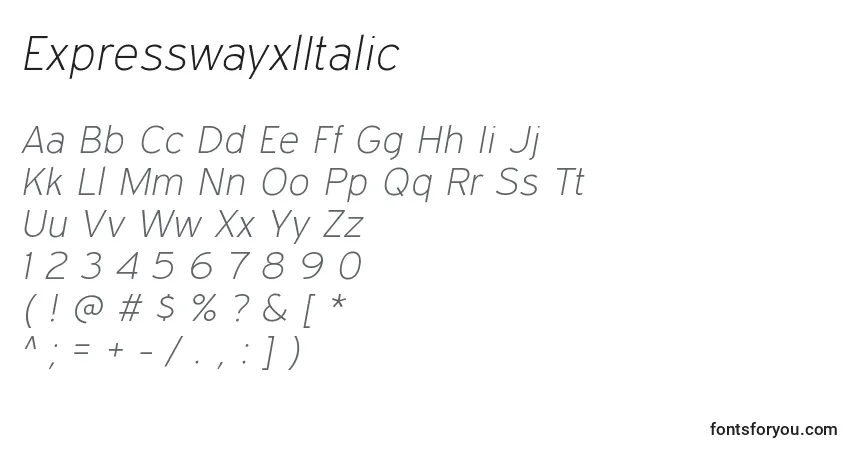 A fonte ExpresswayxlItalic – alfabeto, números, caracteres especiais