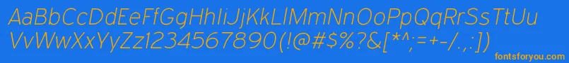 フォントExpresswayxlItalic – オレンジ色の文字が青い背景にあります。