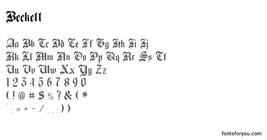 Czcionka Beckett – alfabet, cyfry, specjalne znaki