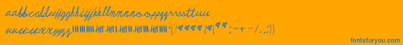 May-Schriftart – Blaue Schriften auf orangefarbenem Hintergrund