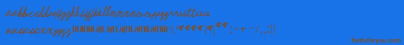 May-Schriftart – Braune Schriften auf blauem Hintergrund