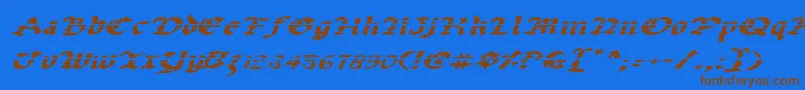 Weitere Informationen zur UberhГ¶lmeLazarExpandedItalic-Schriftart UberhГ¶lmeLazarExpandedItalic-Schriftart – Braune Schriften auf blauem Hintergrund