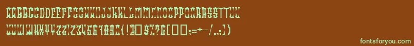 フォントRadonatorDiabloNormal – 緑色の文字が茶色の背景にあります。