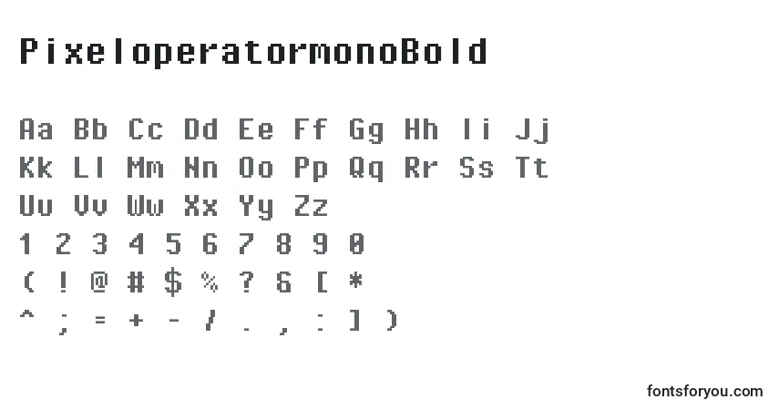 PixeloperatormonoBold-fontti – aakkoset, numerot, erikoismerkit