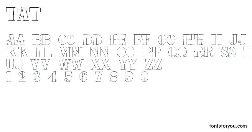 A fonte Tat – alfabeto, números, caracteres especiais