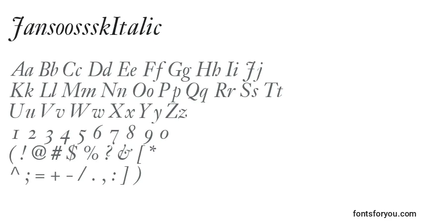 JansoossskItalic-fontti – aakkoset, numerot, erikoismerkit