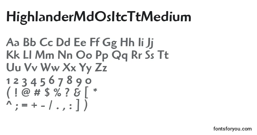 Czcionka HighlanderMdOsItcTtMedium – alfabet, cyfry, specjalne znaki