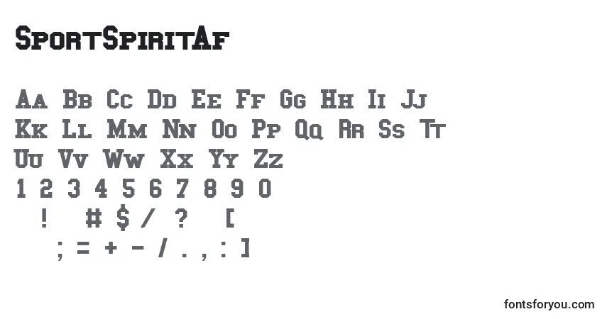 Schriftart SportSpiritAf – Alphabet, Zahlen, spezielle Symbole