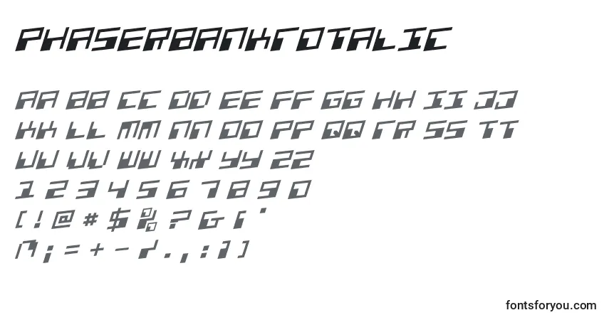 A fonte PhaserBankRotalic – alfabeto, números, caracteres especiais
