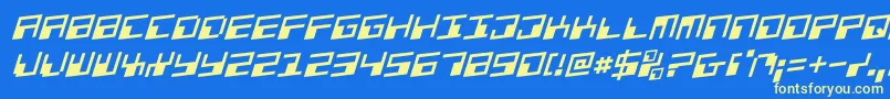 PhaserBankRotalic-Schriftart – Gelbe Schriften auf blauem Hintergrund