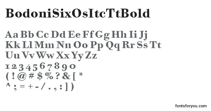 A fonte BodoniSixOsItcTtBold – alfabeto, números, caracteres especiais