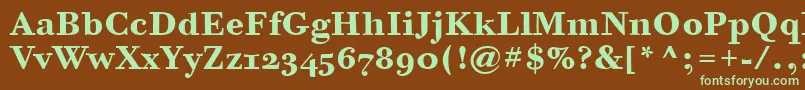 フォントBodoniSixOsItcTtBold – 緑色の文字が茶色の背景にあります。