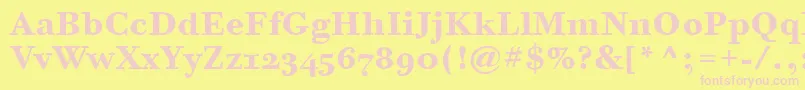 BodoniSixOsItcTtBold-fontti – vaaleanpunaiset fontit keltaisella taustalla