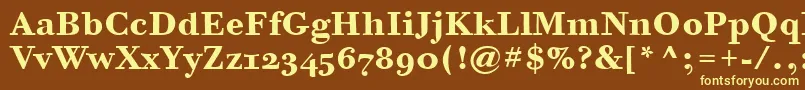 BodoniSixOsItcTtBold-fontti – keltaiset fontit ruskealla taustalla