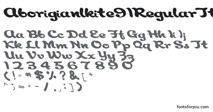 A fonte Aborigianlkite91RegularTtcon – alfabeto, números, caracteres especiais