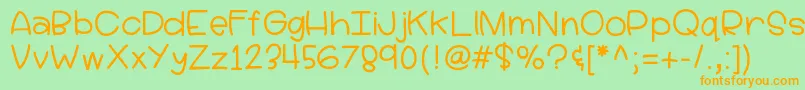 フォントHellolucy – オレンジの文字が緑の背景にあります。