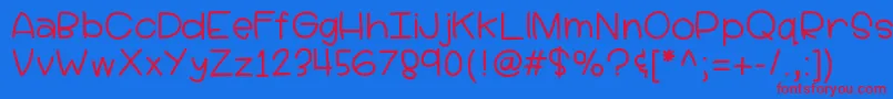 Hellolucy-Schriftart – Rote Schriften auf blauem Hintergrund
