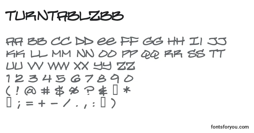A fonte TurntablzBb – alfabeto, números, caracteres especiais