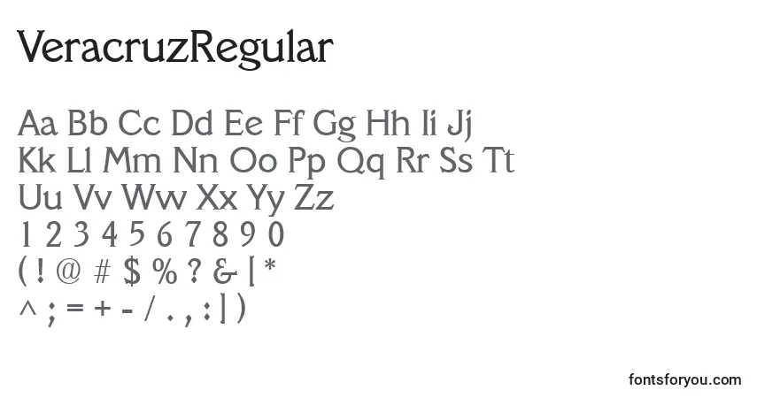 A fonte VeracruzRegular – alfabeto, números, caracteres especiais