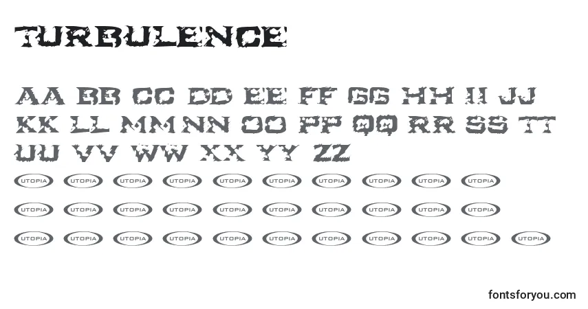 Schriftart Turbulence – Alphabet, Zahlen, spezielle Symbole