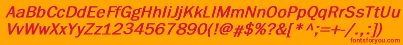 Weitere Informationen zur FranklingothicBoldItalic-Schriftart FranklingothicBoldItalic-Schriftart – Rote Schriften auf orangefarbenem Hintergrund