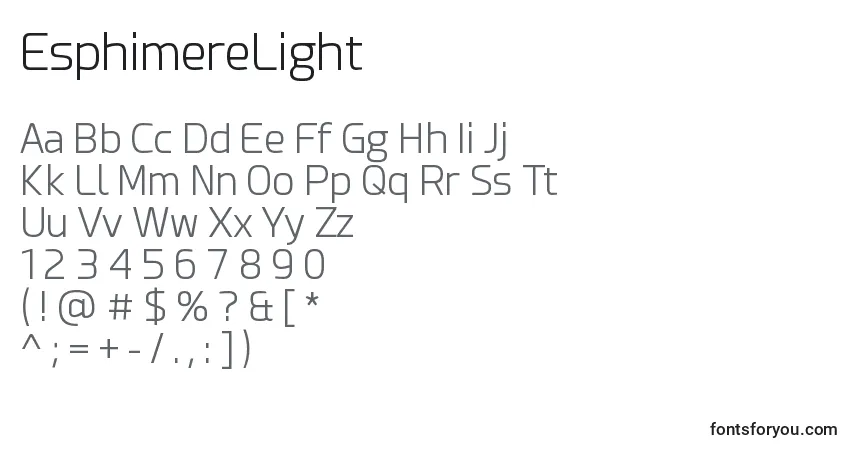 Шрифт EsphimereLight – алфавит, цифры, специальные символы
