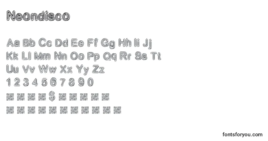 A fonte Neondisco – alfabeto, números, caracteres especiais