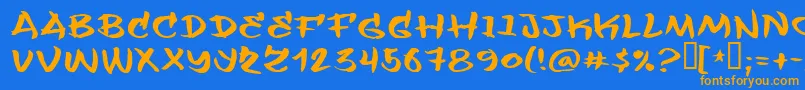 Weitere Informationen zur Flashit-Schriftart Flashit-Schriftart – Orangefarbene Schriften auf blauem Hintergrund