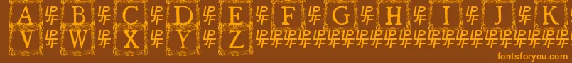 フォントQuanauticaleInitialsNo3 – オレンジ色の文字が茶色の背景にあります。