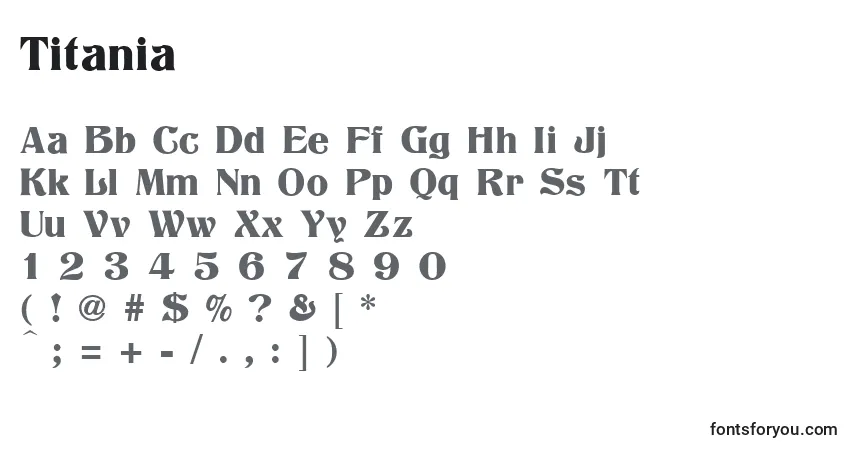 Schriftart Titania – Alphabet, Zahlen, spezielle Symbole