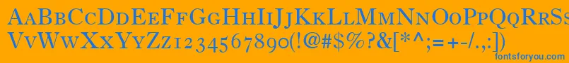 PartitionOldstyleSsiSmallCaps-fontti – siniset fontit oranssilla taustalla