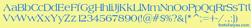 フォントBroadsheetLdo – 青い文字が黄色の背景にあります。