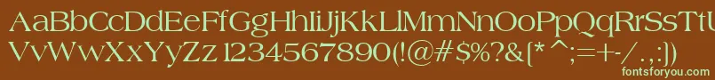 フォントBroadsheetLdo – 緑色の文字が茶色の背景にあります。