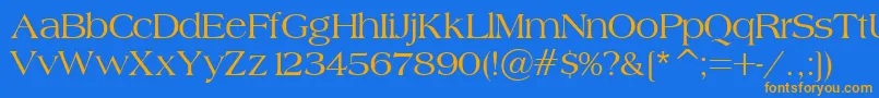 フォントBroadsheetLdo – オレンジ色の文字が青い背景にあります。