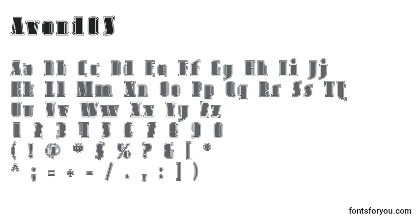 Czcionka Avond05 – alfabet, cyfry, specjalne znaki