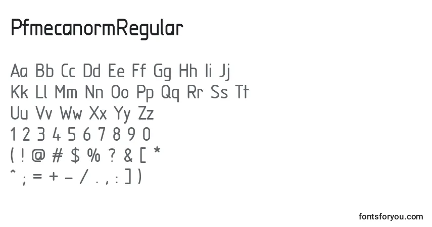 Czcionka PfmecanormRegular – alfabet, cyfry, specjalne znaki