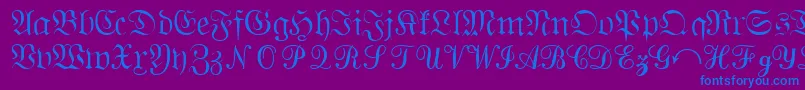 QuantapisixsskRegular-Schriftart – Blaue Schriften auf violettem Hintergrund