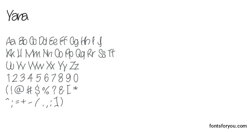 Schriftart Yana – Alphabet, Zahlen, spezielle Symbole