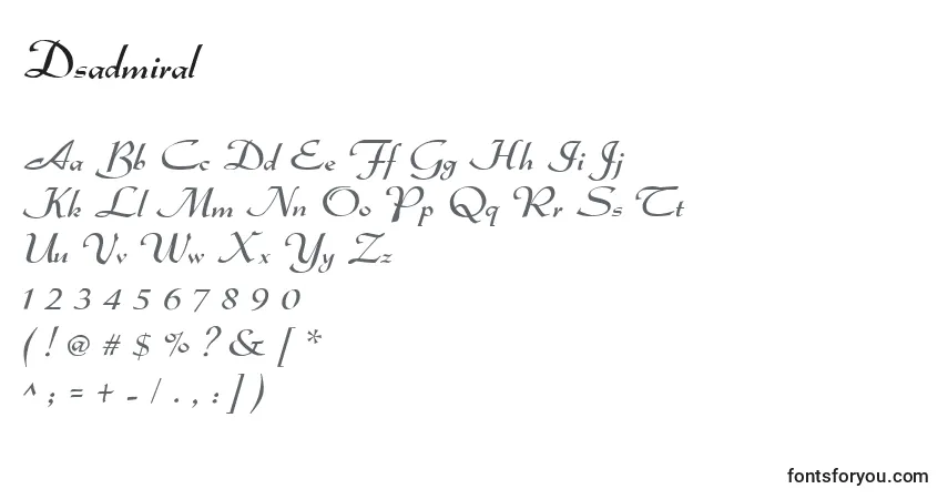 Czcionka Dsadmiral – alfabet, cyfry, specjalne znaki