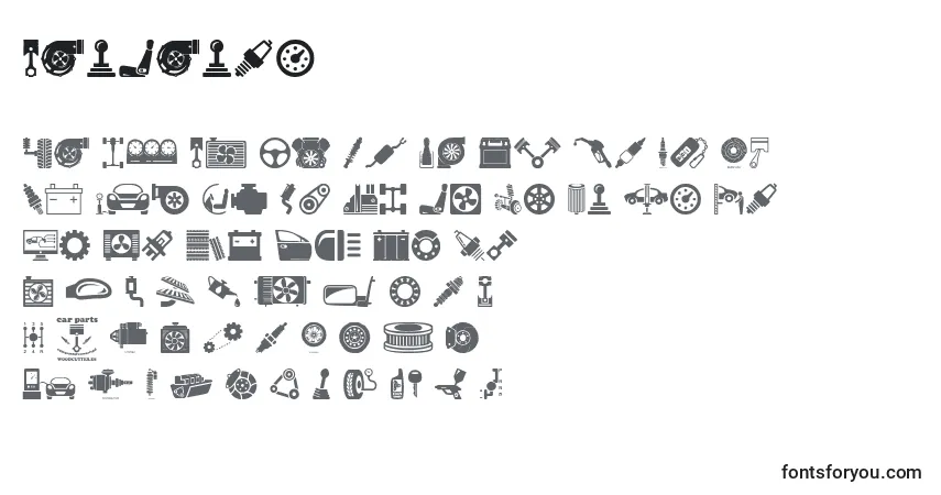 A fonte CarParts – alfabeto, números, caracteres especiais