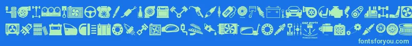 CarParts-Schriftart – Grüne Schriften auf blauem Hintergrund