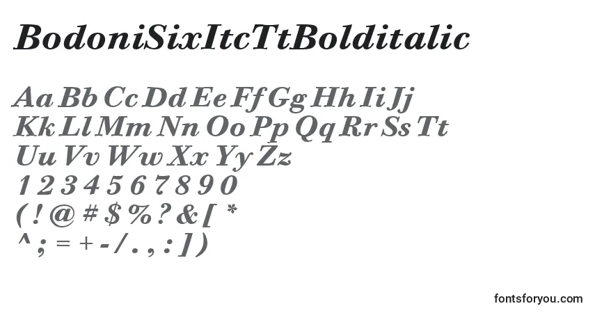 Шрифт BodoniSixItcTtBolditalic – алфавит, цифры, специальные символы