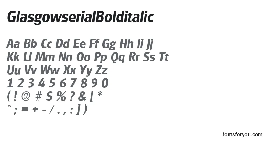 A fonte GlasgowserialBolditalic – alfabeto, números, caracteres especiais